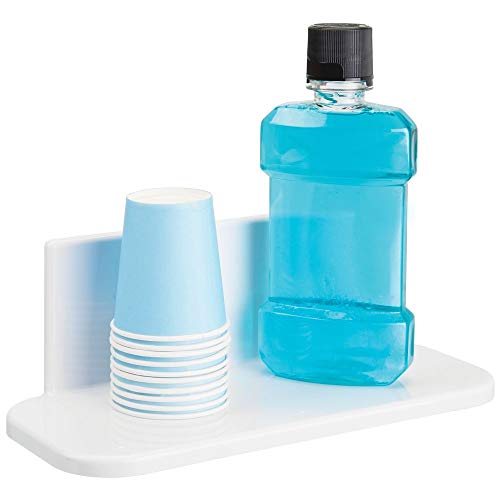 mDesign Self-Adhesive Bathroom Shelf – BPA-Free Plastic – Makeup Storage for Bathroom Mirror – Bathroom Storage for Bath Products and Cosmetics –