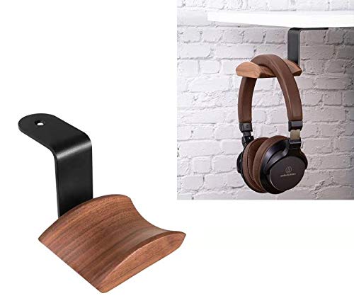 Headphone Hanger Holder Wall Mount,Headset Stand Hook Under Desk Walnut Wood Earphones Hanger for Over-ear Headphones(Walnut-Z)