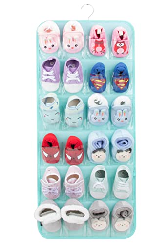 PACMAXI Over The Door Shoes Organizer for 12 Pairs of Baby Shoes Boys Girl, Hanging Baby Shoe Organizer with Hanger(Polyester Material-Grey)