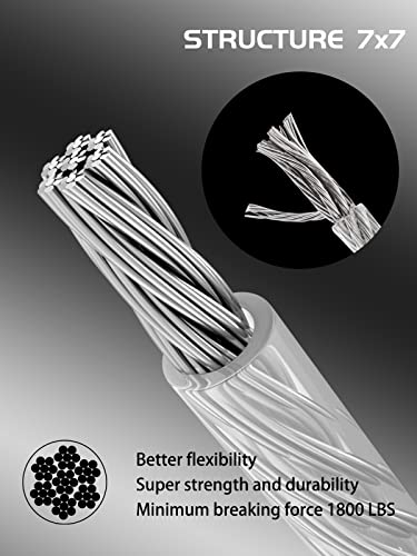 FSHIHINE Sun Shade Sail Fixing Kit with 3mm Wire Rope Cable 20m, 304 Stainless Steel Awning Fixing Kit, Hammock Hanging Shade Sail Hardware Kit f