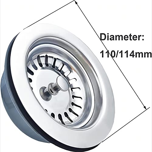 Qrity Sink Collection, 114mm Stainless Steel and PVC Kitchen Sink Basket Strainer Plug Waste G1½"