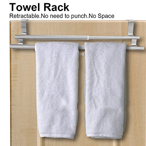 LiebeWH Over Door Towel Rails Stainless Steel Bath Towel Rack Retractable Over Door Towel Bar Bedroom Towel Shelf (40cm retractable double pole)