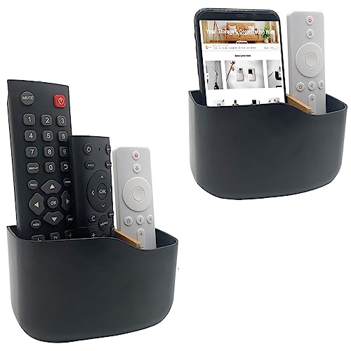SUNFICON 2 Pack Adhesive Remote Control Holder Wall Mount Media Player Controller Holder Universal TV Remote Organiser Caddy Box Hollow Bottom Ea