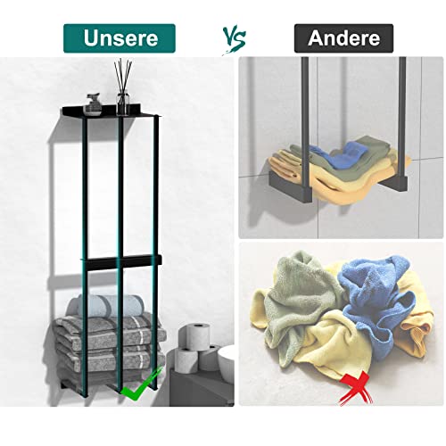 BARONAGE Towel Storage Wall Mounted, Bath Towel Rack 75cm High Capacity Towel Holder 3 Bar Rail for Rolled Salon Towels Bath Sheets - Black
