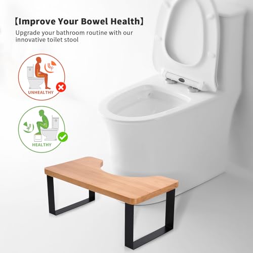 MoyRetty Toilet Stool, Upgraded Wooden with Metal Poop Stool, Bathroom Waterproof & Anti Slip, Suitable for Adults & Kids Compatible for squatty