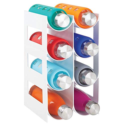 mDesign Wine Rack — Water and Wine Bottle Holder for Worktops, Pantries and Fridges — Wine Storage Rack with 4 Tiers and 8 Slots — White