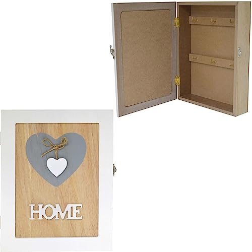 Maison Des Cadeaux 6 Key Hook Holder Cabinet Heart Design Style 'Home' Hangable Wall Mounted Key Box (US245)
