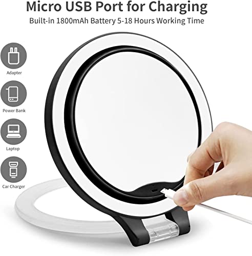 Double Sided Makeup Mirror with Magnification and Lights, 1X/10X Rechargeable Lighted Vanity Mirror with 3 Color Lighting Modes Adjustable LED Ta