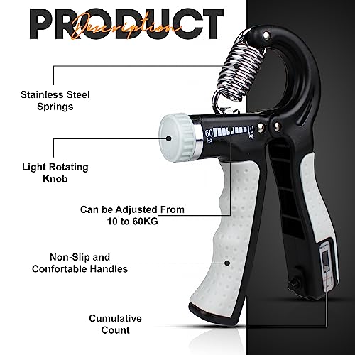 Ultimate Grip Strengthener: 10-60 Kg Hand Grips Strengthener, Forearm Strengthener, Hand Gripper - Non-Slip with Adjustable Resistance - Enhance