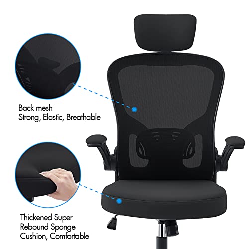 OWAY HOMELIVING Ergonomic Office Chair with Lumber Support Adjustable High Back Desk Chair with Flip-Armrest and Mesh Back for Home Computer Chai