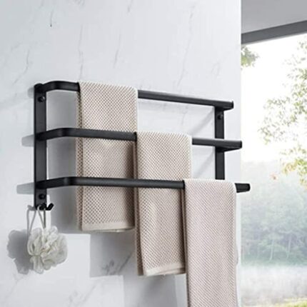 Towel Rail Towel Rack Towel Holder Wall-mounted Towel Bar Three Layers,Black Simple Household,Solid Thick Aluminum Material,Anti-rust No Drilling