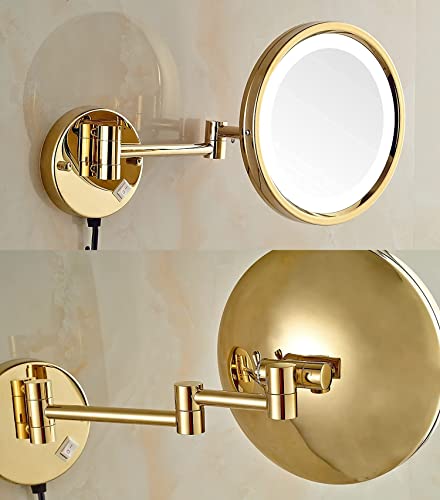 DOWRY Wall Magnifying Mirror with Lights 10x Gold Makeup Mirror 3 Switchable Light Colors Extendable LED Shaving Mirror Flexible Swivel Arm,Diame