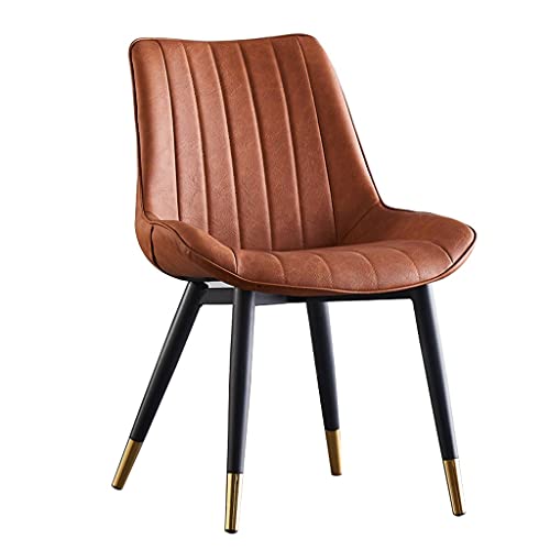 Modern PU Leather High Back Padded Soft Seat Metal Legs Office Living Room Counter Lounge Dining Chair (Color : Brown)