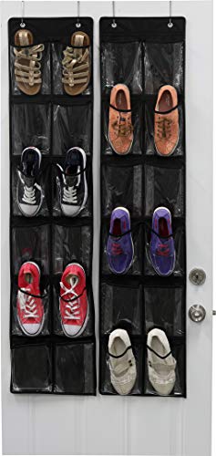 Simple Houseware 24 Pockets - 2PK 12 Large Pockets Over Door Hanging Shoe Organizer, Black