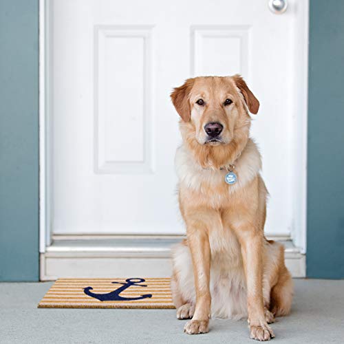 Relaxdays Striped Anchor Welcome Doormat Coir, 40 x 60 cm, Door Mat Inside & Outside, Non-Slip Shoe Wiper, Multicoloured