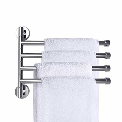 PHOEWON Swivel Towel Rail Chrome Stainless Steel Bath Rack Wall Mounted Towel Rack Holder with 4 Swivel Bars, Swing Towel Holder for Kitchen, Bat