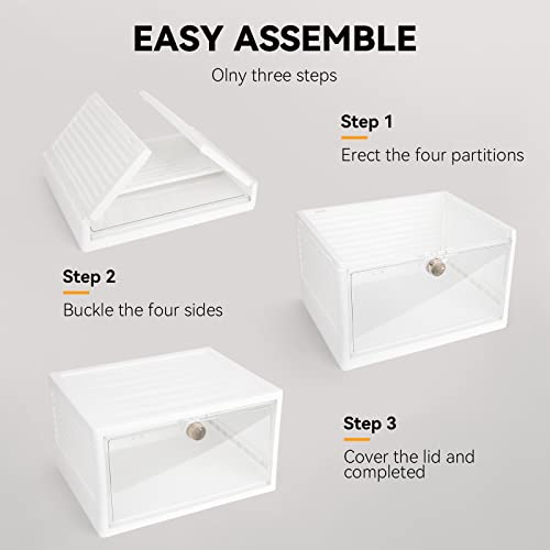 MATEPROX Stackable Plastic Shoe Storage Boxes - Set of 3, with Lockable Door, Modern Style Shoe Organizer Cabinet Shoe box for High Heels and Sne