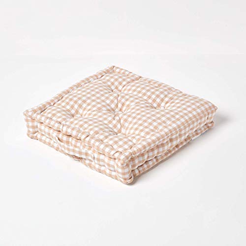 HOMESCAPES Pink & White GINGHAM Check Floor Cushion - 100% Cotton - 40 x 40 x 8 cm Square - Indoor - Garden - Dining chair booster Seat Cushion P