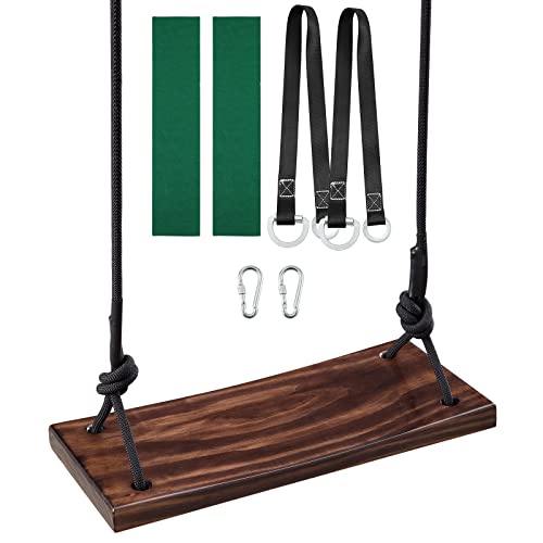 PELLOR Wood Tree Swing Seat with Tree Protector and Swing Hanging Kit Wooden Swing Set for Children Adult Kids in the Garden,Yard,Outdoor & Indoo
