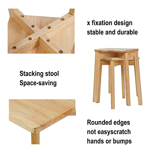 FATIVO 2 Pack Stacking Stool Wood Square Stool Anti-Slip Max Load 165 lbs Comfortable Seat Bamboo Student Stack Chair Backless Dressing Stool Din