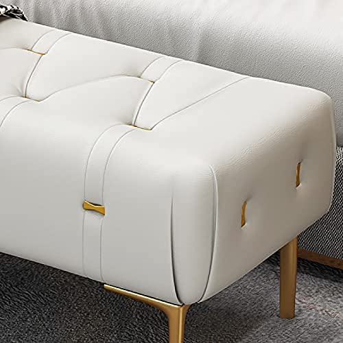 Luxury Bedside Bench, Leather Upholstered Bedroom Bench With Gold Legs, Entryway Bench, Modern Living Room Bench,White,100X40X43Cm(39X16X17Inch)