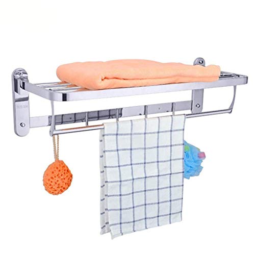 N/A Stainless steel towel rack-for for Bathroom Shelf Double Towel Bar Holder with Hooks Wall Mounted Multifunctional Brushed Nickel