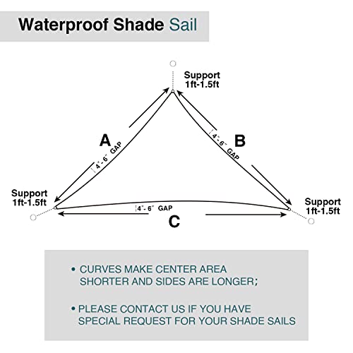 ECOOPTS 12'x12'x17' Waterproof Sun Shade Sail Triangle Canopy Cover UV Blockage for Outdoor Patio Pergola Backyard Garden (Beige)