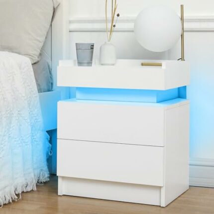 HOMMPA Nightstand, Engineered Wood, White W/Side, 1 Pieces