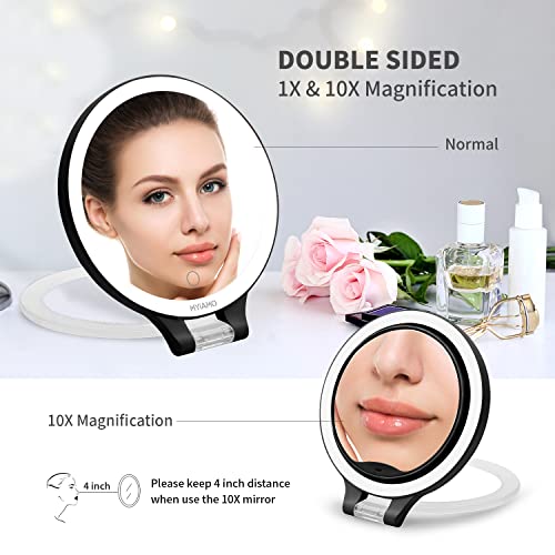 Kostlich MYIAMO Makeup Mirror with Lights, Double Sided Lighted Magnifying Mirror 10X/ 1X with 3 Color Lighting Modes, Tabletop Mirror with Adjus