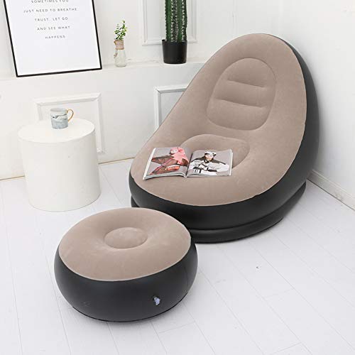 Kisbeibi Inflatable Lazy Sofa with Foot Stool, Sofa Lounge Chair Flocked Lazy Couch Set for Indoor & Outdoor(Coffee)