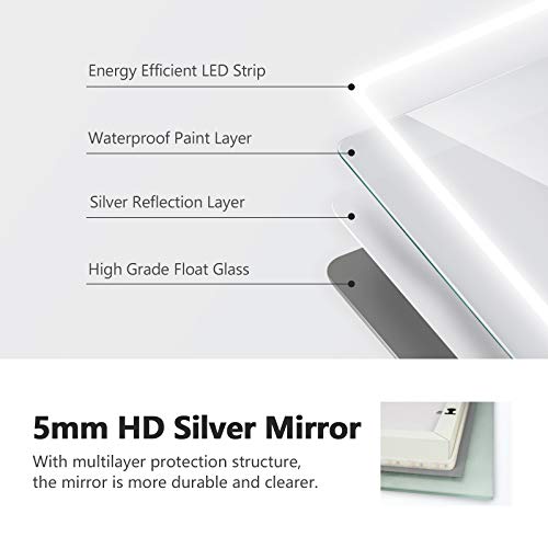 EMKE 500 x 700 mm Illuminated LED Bathroom Mirror LED Mirrors Light with Touch Control Switch + Demister