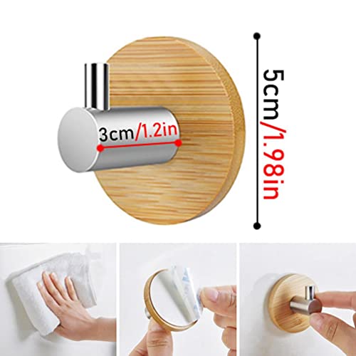 VOANZO 4PCS bamboo towel rail Wooden Stainless Steel Towel Holder Self-Adhesive Towel Hooks for Bathroom Kitchen Living Room Office