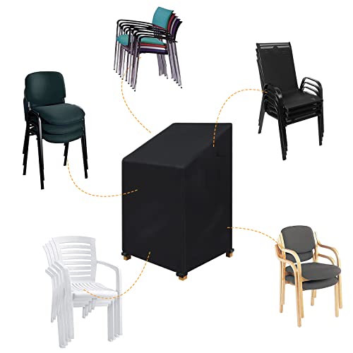 Garden Stacking Chair Cover, 2 Pack 210D Patio Waterproof Stacking Chair Cover Outdoor for Patio Stacking Chair Cover Waterproof, Windproof with