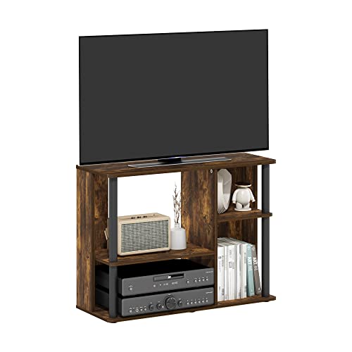 Furinno Stand with Plastic Poles for TV up to 40-Inch, Engineered Wood, Amber Pine/Black