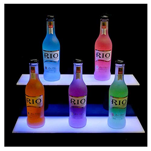 LED Lighted Liquor Bottle Display Illuminated Bottle Shelf 2 Tier, Home Bar Bottle Shelf 2 Step Drinks Lighting Shelves with RF Remote Control Mu