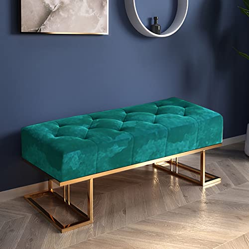 Comfy Decorative Footrest Stool for Bedroom Living Room Hallway,Velvet Upholstered Tufted Bedroom Bench,Modern Entryway Shoe Bench with Metal Bas