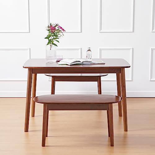 Livinia Aslan 35" Malaysian Oak Round Wooden Dining Bench/Solid Wood Bedroom Entry Way Kitchen Corridor Bench (Walnut)