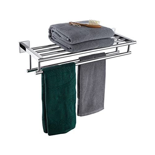KOKOSIRI Bathroom Towel Rack Towel Holder 20 Inch Towel Shelf with Double Towel Rails Wall Mounted Stainless Steel, Polished Chrome, B6005CH-L20