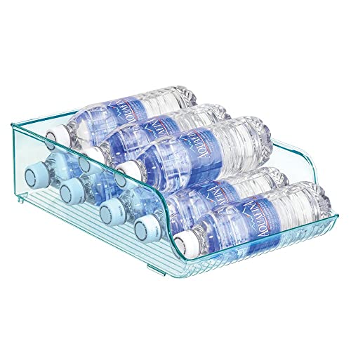 mDesign Water Bottle Holder Tray – Plastic Water Bottle Storage Container for 9 Bottles of Water, Soft Drink and Other Beverages – Durable and Pr
