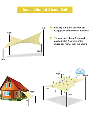 Awroutdoor 3 * 4m Sun Shade Sail, Rectangle Sun Sail Anti-UV Wear-resistance & Waterproof, Sunshades Covers in Outdoor Garden Backyard with Rope