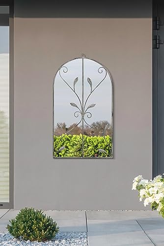 MirrorOutlet The Arcus - Concrete Colour Framed Modern Arched Garden Wall Mirror 31" X 18" (80CM X 46CM) Silver Mirror Glass with Black All weath