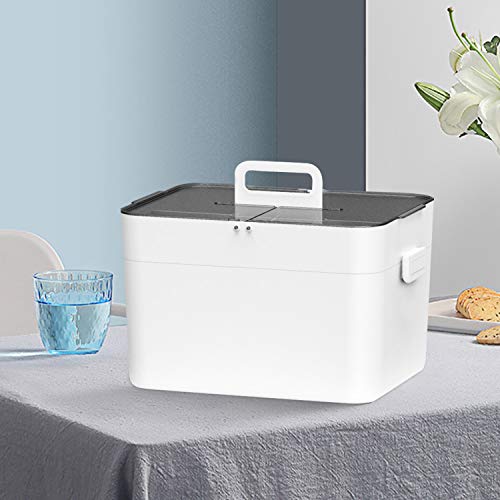 Medical Box Storage Box, First Aid Box, Portable Medicine Container Box, Medicine Tin with Double Layer and 4 Compartments, Home Office Car Schoo