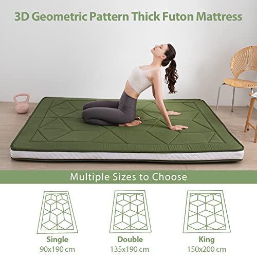 MAXYOYO Futon Mattress Thicken Floor Mattress, Floor Mattress for Adults, Roll Up Sleeping Bed Camping Mattress, Stereoscopic Geometric Patterned