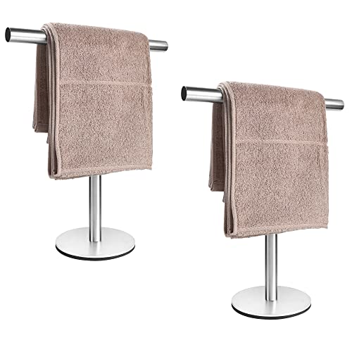 Bath Hand Towel Holder Standing, T-Shape Towel Bar Rack Stand, SUS304 Stainless Steel Brushed Finish,Tower Bar for Bathroom Kitchen Vanity Counte