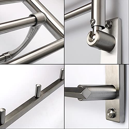 HIGOH Towel Racks,Bathroom Towel Rack Wall Mounted Towel Holder,Bathroom Towel Rack,Folding Shelf with Swing Towel Bar and Hooks Wall Mount,Brush