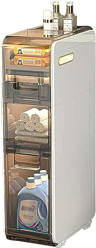 OPSREY 6.9" W Skinny Bathroom Storage Cabinet Shelf Toilet Crevice Storage 4 Tier Toilet Paper Holder Cabinet With Clear Drawers And Casters For