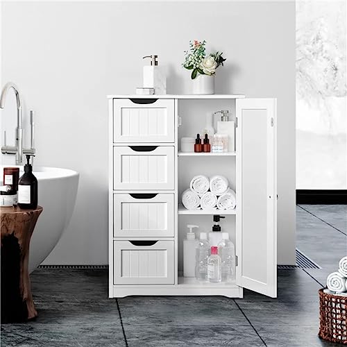 FGHOEV Wooden Bathroom Floor Cabinet Freestanding Storage Organizer White storage cabinet bathroom cabinet