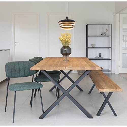 House Nordic Oak bench with smoked oiled wavy edge and black feet 180 x 32 x 46 cm