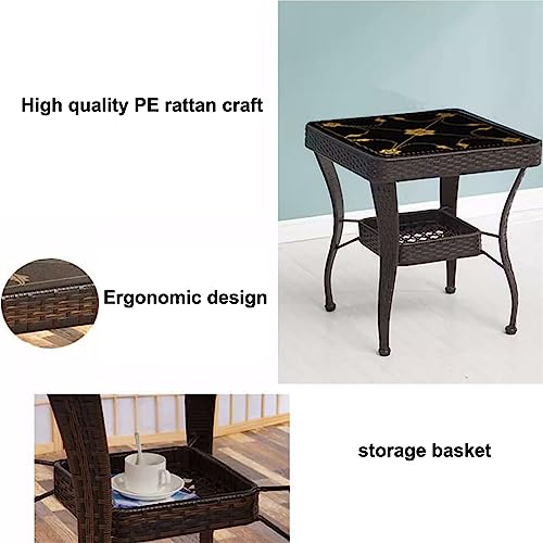 JHKZUDG 3-Piece Rattan Garden Furniture Set, Outdoor Wicker Dining Set Conversation Table Chairs,Patio Bistro Set with Glass Table And 2 Chairs,f