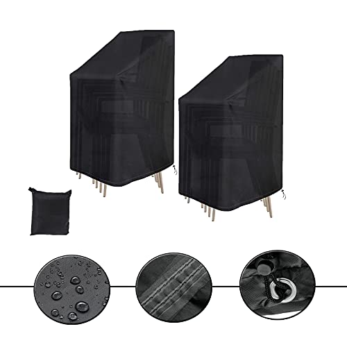 Timisea 2 PCS Garden Chair Cover, Patio Stacking Chair Covers, 210D Oxford Fabric Windproof,Windproof, Anti-UV, Duty Rip Proof Patio Chair Covers